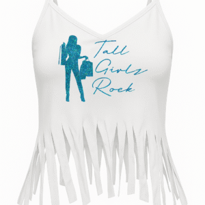White Fringe Crop Top - Blue Shopper Silhouette
